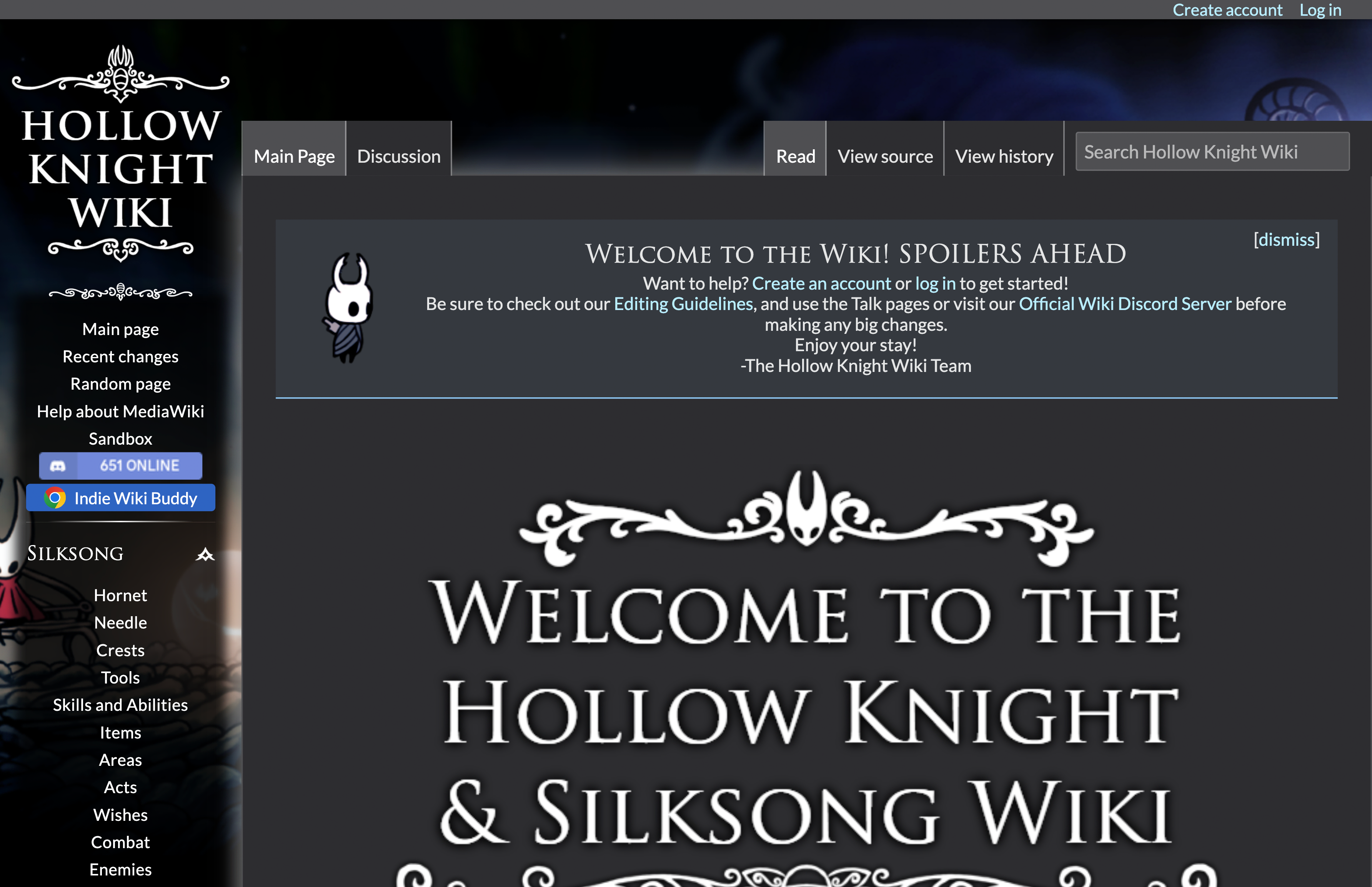Screenshot of Hollow Knight Wiki