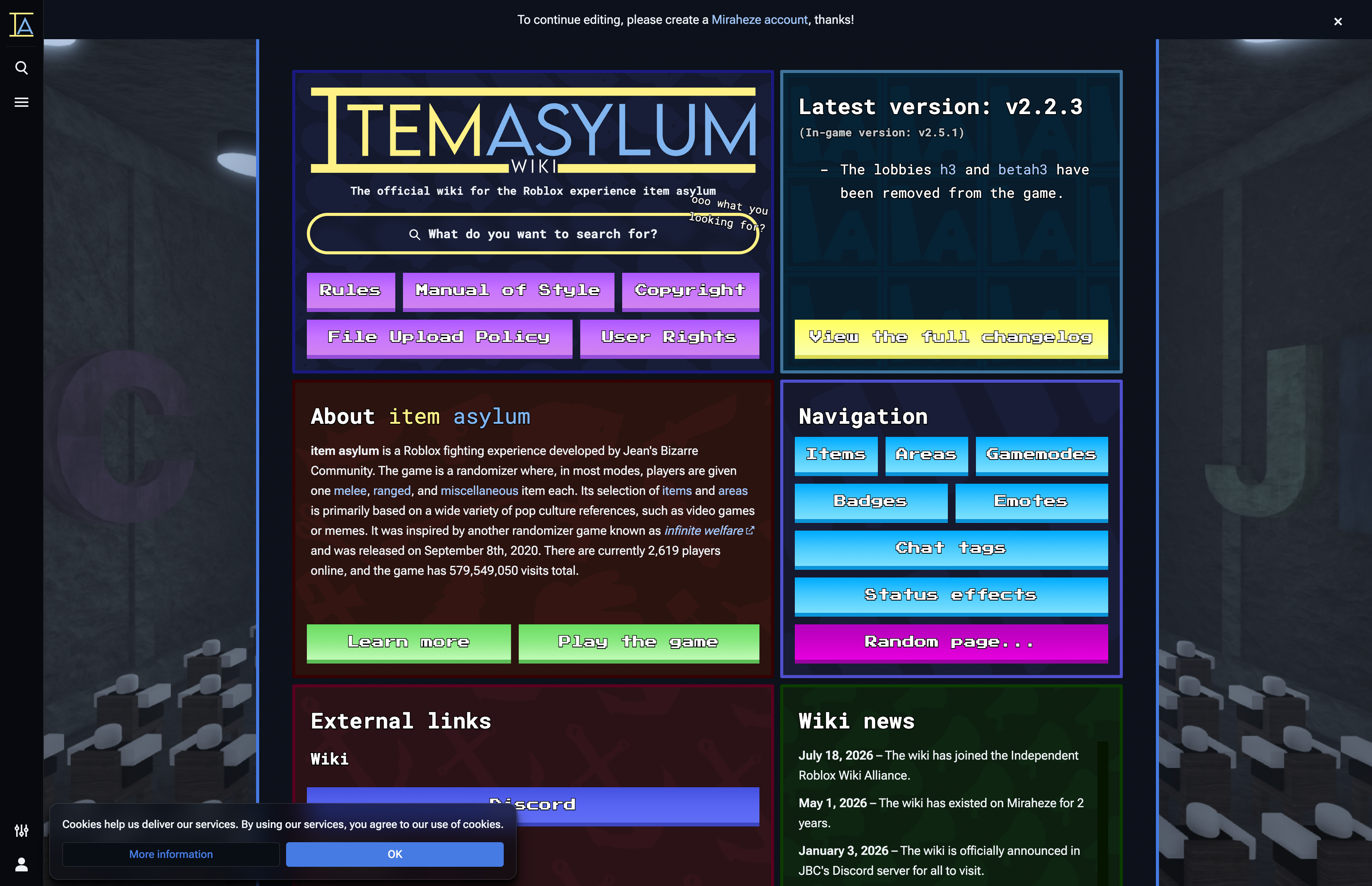 Screenshot of Item Asylum Wiki