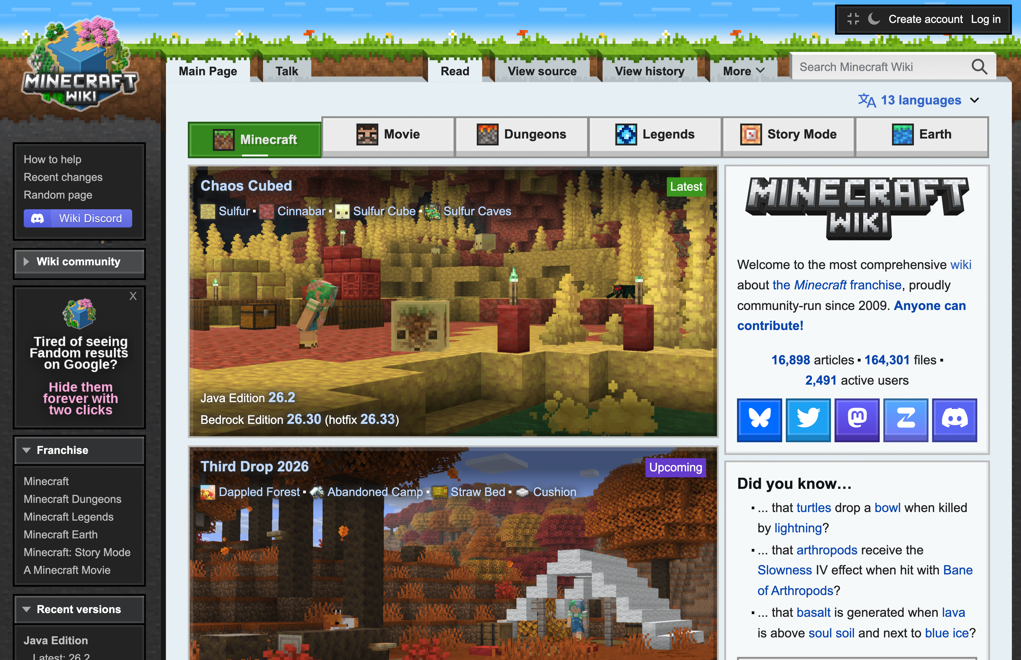 Screenshot of Minecraft Wiki