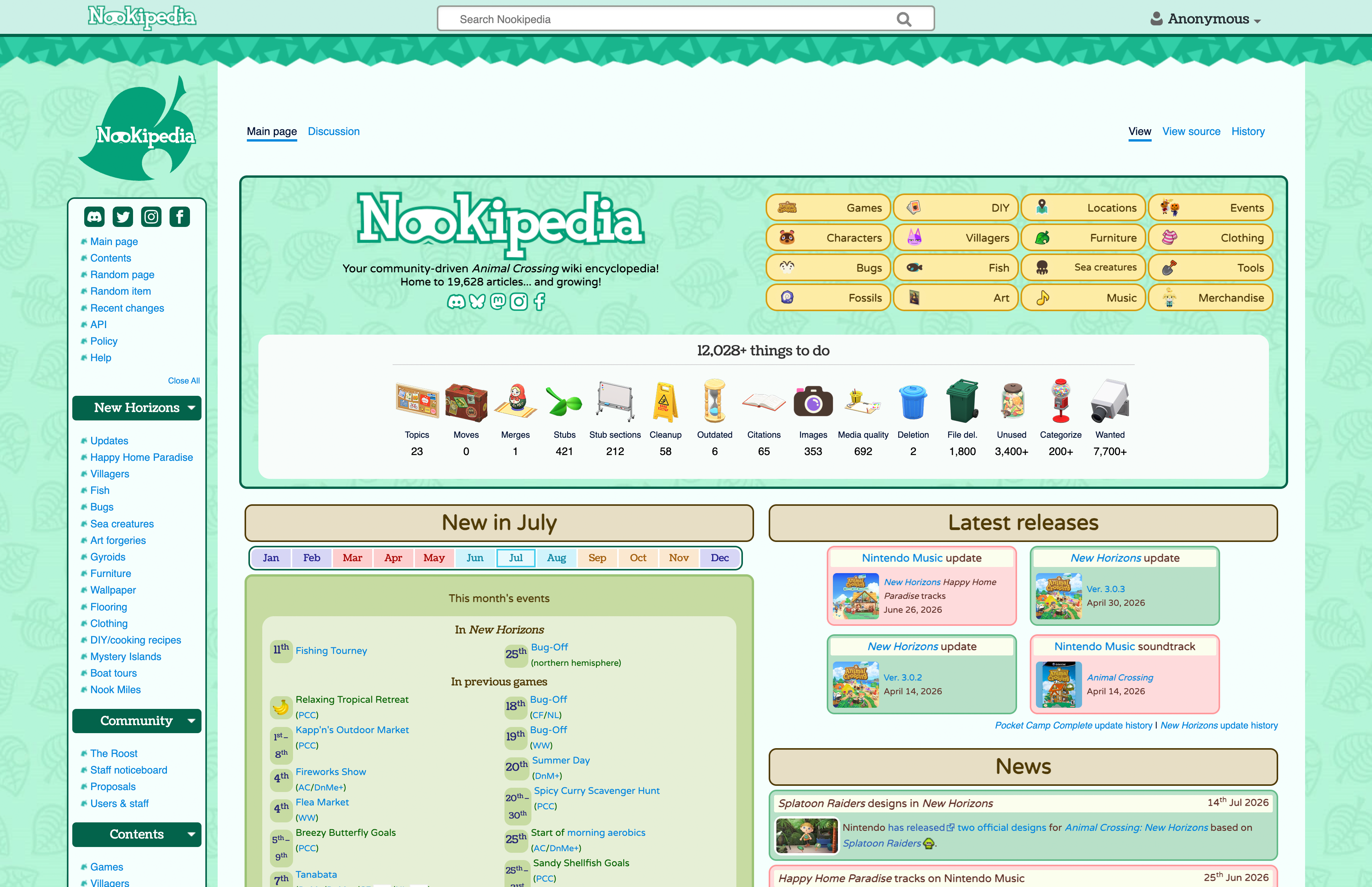 Screenshot of Nookipedia