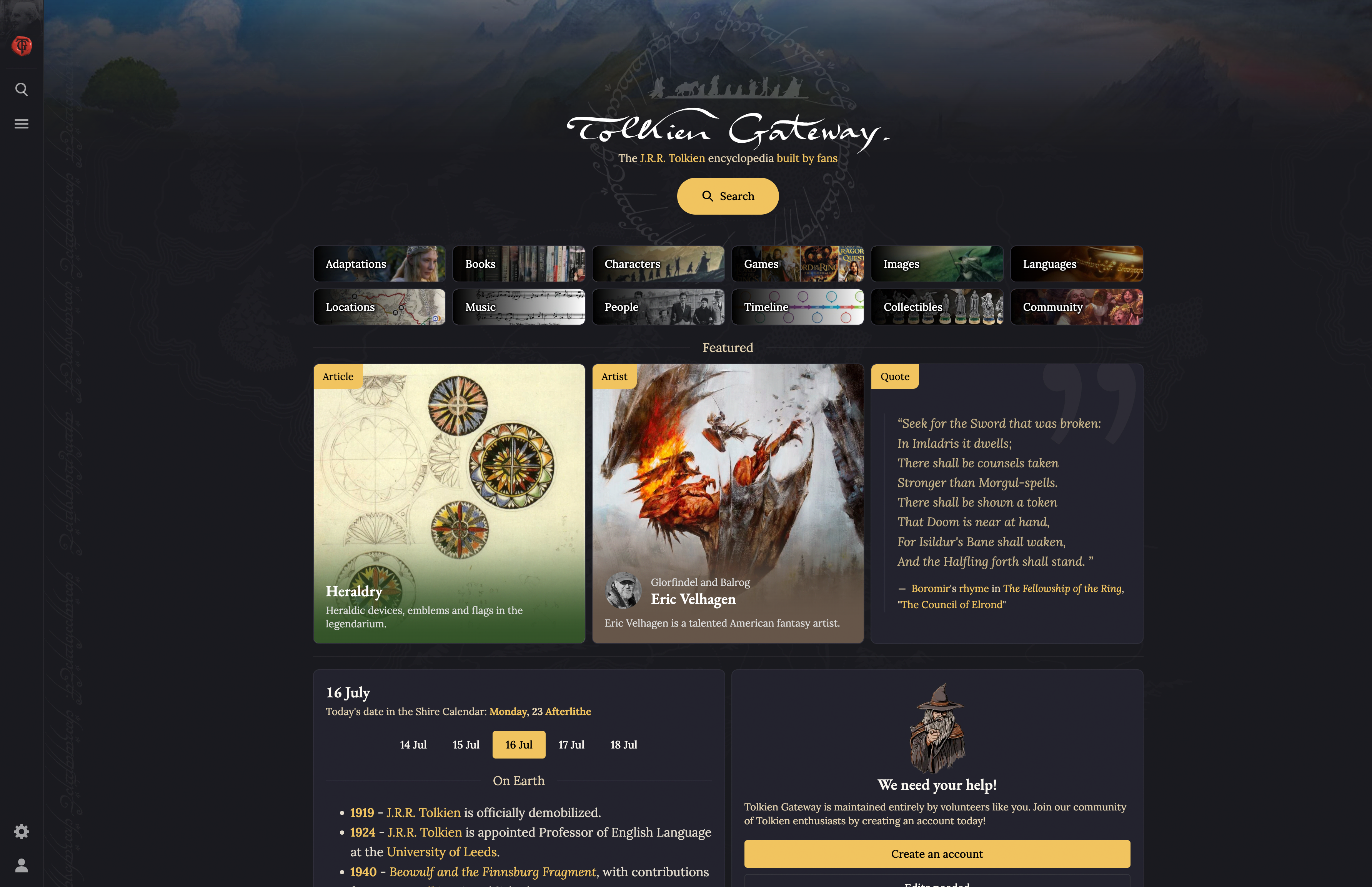 Screenshot of Tolkien Gateway Wiki