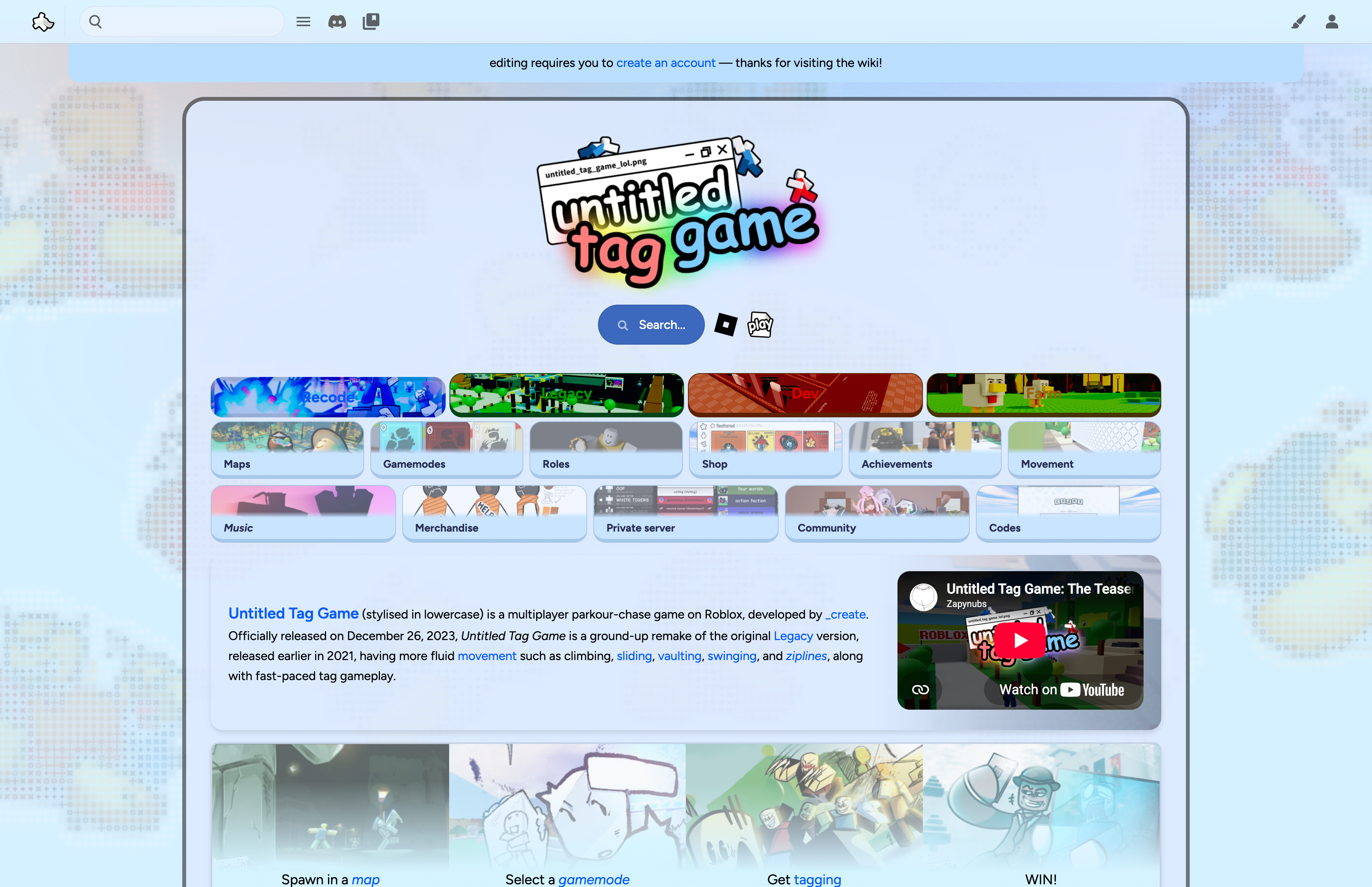 Screenshot of untitled tag game wiki
