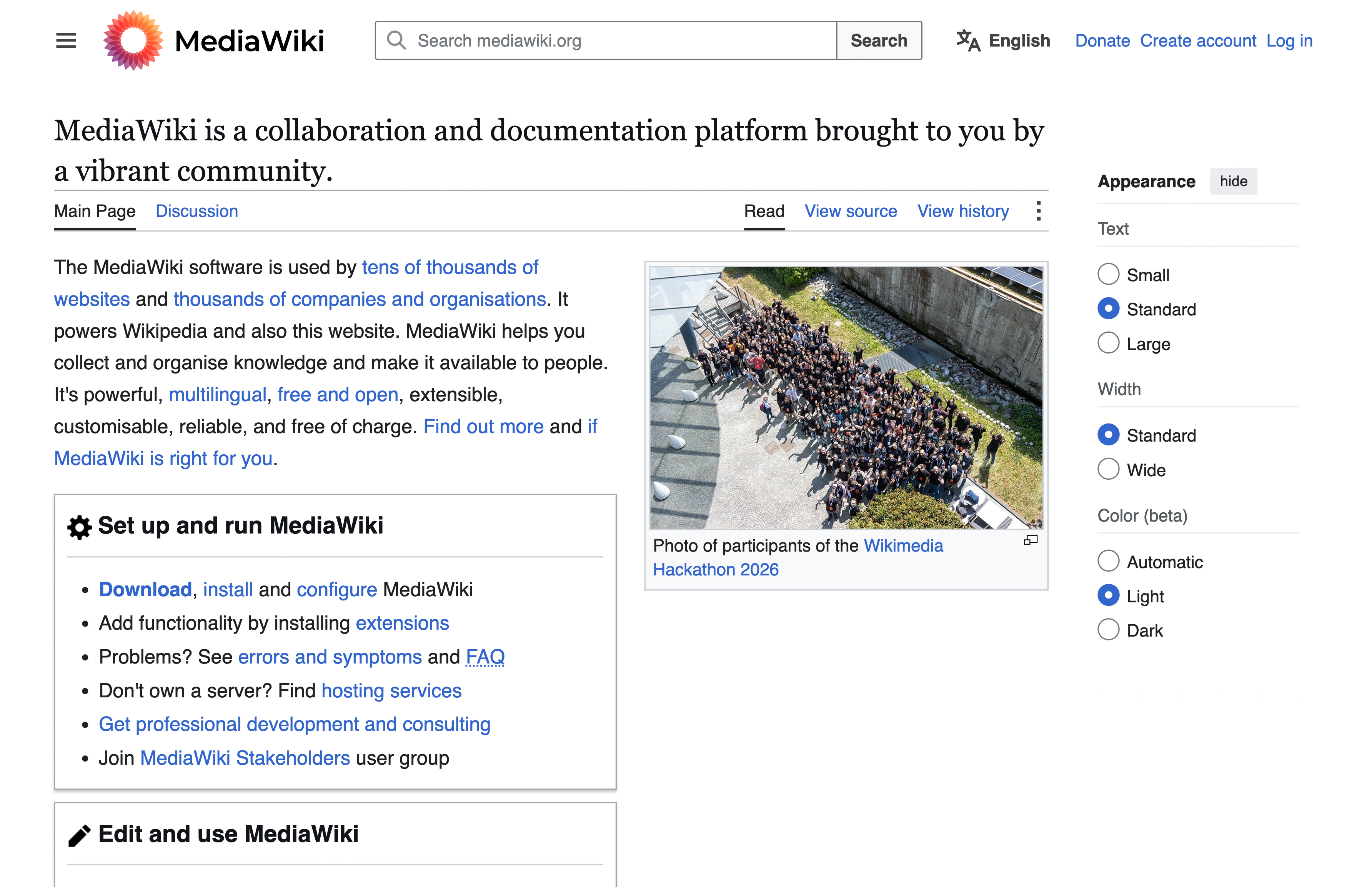 Screenshot of MediaWiki.org using Vector (2022)